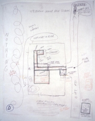 Repressed Spatial Relationships Rendered as Fluid, No. 4: Stevenson Junior High and Satellites, 2002. Mixed media on butcher paper mounted on rag paper, 62 3/4 x 48 inches. MP 02-16A