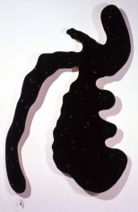 Free Gesture Frozen, Yet Refusing to Submit to Personification (Unfinished Yellow Fingerpainting, Reversed), 1989/2002. Acrylic on velvet mounted on shaped wood panel, jewelry, 90 x 62 x 6 inches. MP 02-11