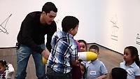 LM Artist Video Series: Robin Rhode "Paries Pictus" 2013, "Paries Pictus" is the result of a special collaboration with TIME IN, a New York City-based organization specializing in arts education for local schoolchildren from underserved primary schools. A group of first graders, ranging in age from 6 to 8 years old, from PS 63 in the South Bronx were invited to participate in an educational wall drawing experience with Rhode, who had previously applied the twenty-one vinyl graphics to gallery walls. 