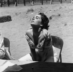 Sid Avery, Elizabeth Taylor on the set of Giant, Marfa, Texas, 1955