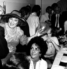 Ron Galella Bella Abzug, Liz Taylor, Shirley MacLaine, Mamie Van Vooren, Andy Warhol and Jacque Bellini at Bella Abzug's birthday party, Le Prive, NYC, July 30, 1976