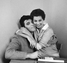 Bob Willoughby, Elvis Presley and Sophia Loren at Paramount Studios, 1958