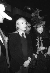Francis Apesteguy, Andy Warhol and Loulou de la Falaise at the Palace nightclub, Paris, 1978
