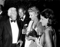 Ron Galella, Gianni Agnelli, Oscar de la Renta, Marella Agnelli, and Annette Reed at Malcolm Forbes' 70th Birthday Party, Tangier, Morocco, 1989