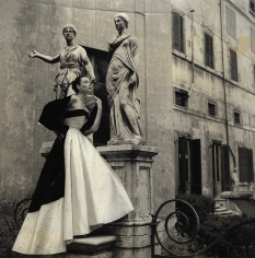 Genevieve Naylor, Dorian Leigh in formal evening wear by Veneziani, Harper's Bazaar, Rome, 1952