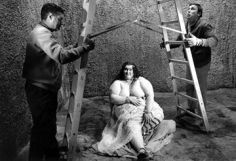 Mary Ellen Mark, An extra and crew members on the set of Fellini's Satyricon, Rome, Italy, 1969