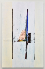 Peregrine, 2018-2019 Acrylic, collaged canvas, woven and canvas webbing and sisal rope on linen