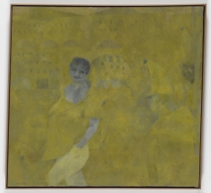 "Untitled", 2012 Oil on enamel with collage on fabric