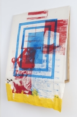 Tomashi Jackson "Square Up (Yellow Light) (When the land is mapped it means they want to take it)", 2019 Acrylic and silkscreen on muslin 66 x 45 1/2 x 9 inches