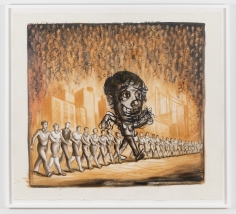 Nicole Eisenman "Self Portrait Walking Down Street With an Outrageous Party Atmosphere Descending", 1997 Ink on gessoed paper 51-1/2 x 57-3/4 inches