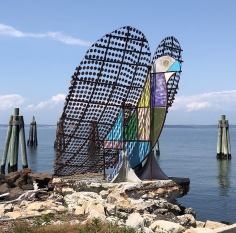 Antone Könst, "Love Dove", 2020, steel, copper, foam, concrete, hardware with paint, installed on Fishers Island, NY, Lighthouse Works, Public Art Commission.