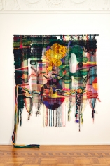 Terri Friedman "The island where it all works out", 2018 Wool, cotton, jute, hemp, acrylic, metallic fibers 85 x 75 inches