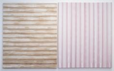 Jarbas Lopes "If Dionysus Drinks Wine, Apollo Drinks Coffee", 2013 Wine and coffee on woven elastic on wooden frame Diptych, each: 60 x 48 x 1-3/4 inches