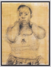 Kenturah Davis The Bodily Effect of a Color (Benie), 2019 Oil paint applied with rubber stamp letters on color mono print, with embossment and debossment on Igarashi kozo paper 39 x 29 inches