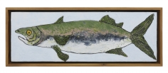 Zachary Armstrong "Baby Blue Fish", 2018 Encaustic and oil on canvas in artist frame 8 1/4 x 22 1/2 inches