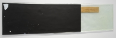 Luca Dellaverson "Untitled", 2013 Black gesso on epoxy resin, mirrored glass and clear glass with wood support 24 x 96 inches