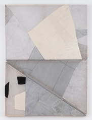 Martha Tuttle, "Like the way galaxies recede to the rim of space", 2019, wool, linen, graphite, pigment, quartz, 63 x 46 x 2 inches (160 x 117 x 5 cm).