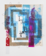 Tomashi Jackson "Mary Lyons, Yudy Ventura, & the Co-op Women (Blues People)", 2019 Acrylic, oil, and image transfer on paper and muslin with digital prints on vinyl 89 x 73 1/4 inches
