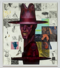 Jeff Sonhouse "First Quarter Reportage", 2017 Oil, watercolor, graphite, and matches on paper 75-1/4 x 66-3/8 x 2 inches