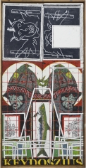 Zachary Armstrong "Split Figure with Fish small found frame", 2018 Encaustic and oil on linen 61 x 31 inches