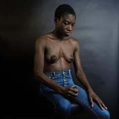 Christie Neptune Sitting Like Delia With Bare-Front, Indigo, and Shutter Release in Hand, 2018 Digital chromogenic print 20 x 20 inches