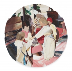 Jaclyn Conley "Christmas Pageant", 2019 Oil on panel collage 20" Diameter