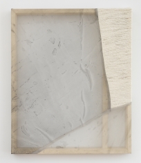Martha Tuttle "Plainsong (2)", 2018 Wool, silk, pigment, steel, stone 30 x 25 inches
