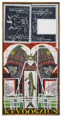 Zachary Armstrong "Split Figure with Fish small found frame", 2018 Encaustic and oil on linen 61 x 31 inches