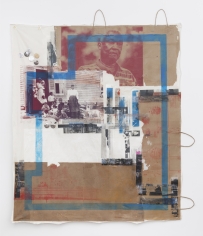 Tomashi Jackson "John Brown's Body (Mr. Dorce in Red)", 2019 Mixed media and collage on paper and muslin 58 1/4 x 50 1/4 inches