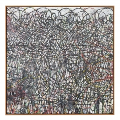 Zachary Armstrong "Portrait After Noah Robert Louis Armstrong", 2016 Oil and encaustic on linen in artist frame 48 x 48 inches