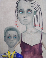 February James, "We All Have Choices", 2020, oil, oil pastel, watercolor and acrylic on linen, 40 inches by 32 inches.