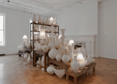 Zachary Armstrong "Pots for George", 2018 Plywood, aluminum screen, plaster, fiberglass, matte medium, dimensions variable