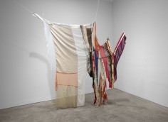 Installation view of Eric N. Mack's Modern Comfort, 2019 fabric, thread, pins and rope 113 1/2 x 100 x 26 in. (288.3 x 254 x 66 cm)