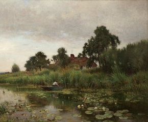 Ernest Parton (1845–1933), The Lily Pond, 1891, oil on canvas, 42 x 60 1/8 in. (detail)