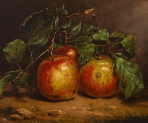 William Rickarby Miller (1818–1893), Study of Apples on a Bough, 1873, oil on board, 8 1/2 x 12 1/2 in. (detail)