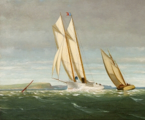 George Curtis (1816–1881), Sailing off the Coast, 1878, oil on panel, 11 ½ x 20 in. (detail)