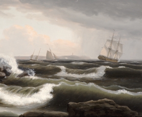 A stormy seascape off the coast of Maine by Thomas Birch (detail).