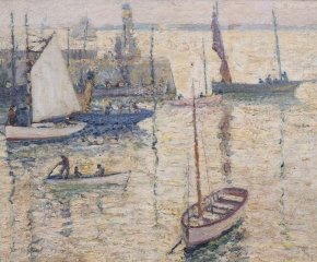 Richard Hayley Lever (1876–1958) St. Ives Harbor, Cornwall. Oil on canvas. 12 x 16 in. (detail)