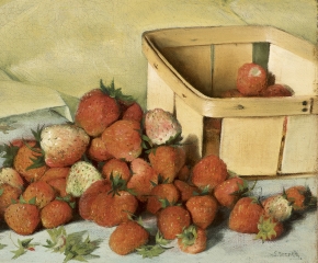 Joseph Decker (1853-1924), Still Life with Strawberries, c. 1885, oil on canvas, 8 x 11 7/8 in. (detail)