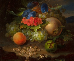 George Forster (1817–1896), Still Life of Fruit with Snail, 1861, oil on canvas, 14 5/8 x 11 7/8 in. (detail)