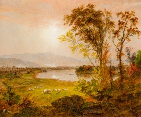 Jasper F. Cropsey (1823–1900), A Bend in the River, 1892, oil on canvas, 12 1/2 x 20 1/2 in. (detail)