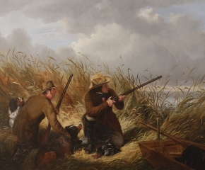 Arthur Fitzwilliam Tait (1819–1905), Duck Shooting Over Decoys, 1854. Oil on canvas. 30 x 43 in. (detail)