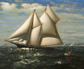 James Gale Tyler (1855–1931), The Yacht, Water Witch c. 1890, oil on canvas, 18 x 30 in. (detail)