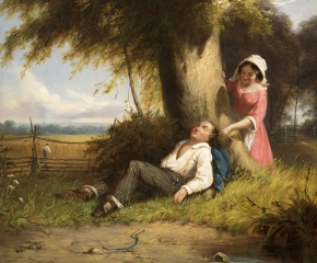 William Sanford Mason (1824-1864), Caught Napping, 1857, oil on canvas, 20 x 24 1/4 in. (detail)