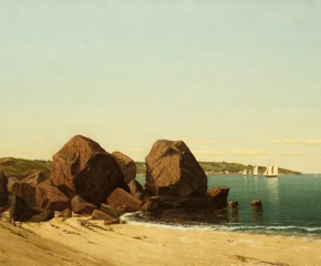 James R. Brevoort (1832–1918), Half Moon Cove at Gloucester Bay, oil on canvas, 18 x 30 in. (detail)