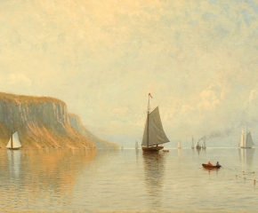 Thomas W. Marshall (1850-1874), Hudson River Near Hastings, 1872, oil on canvas, 18 x 36 in. (detail)