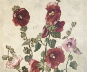Max Weyl (1837–1914), Hollyhocks, c. 1881, oil on canvas, 21 1/4 x 15 in. (detail)