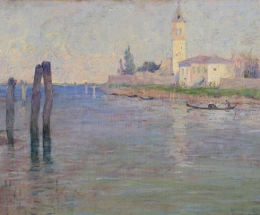 Guy Rose (1867–1925), The Gondolier, Venice, oil on canvas, 12 1/2 x 18 in. (detail)