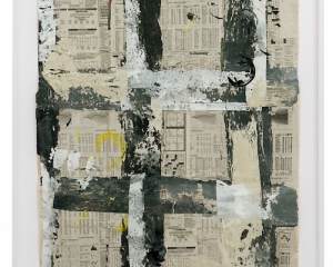 Newspaper pages with acrylic paint