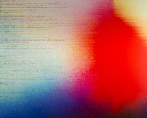 A detail of James Hoff's Skywiper work that shows the striations in the print on aluminum and the ways in which the pigment is distributed.